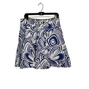Cabi Blue and White Swirl Print Pleated A Line Skirt Size 6